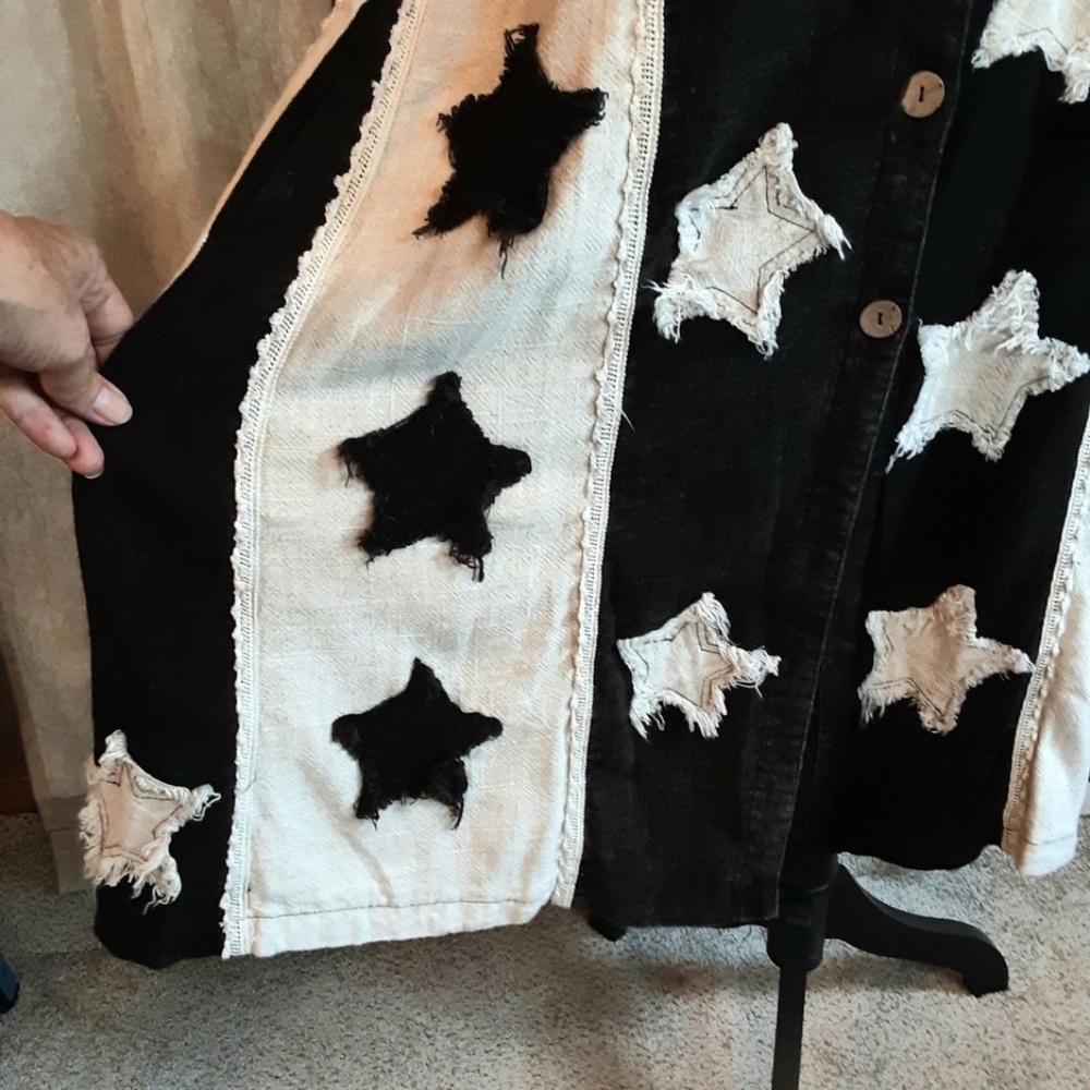 NWT Black & White Star Duster Jacket by Blue Velvet Full Button Oversized Sz S - Picture 9 of 16